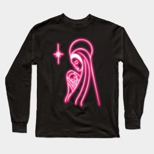 Pink Neon Virgin Mary and Jesus Long Sleeve T-Shirt